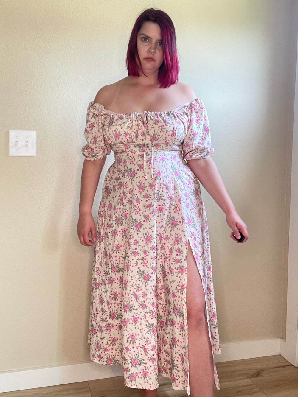 Floral Milkmaid cottagecore girlhoodcore ballet core pink & cream midi dress
